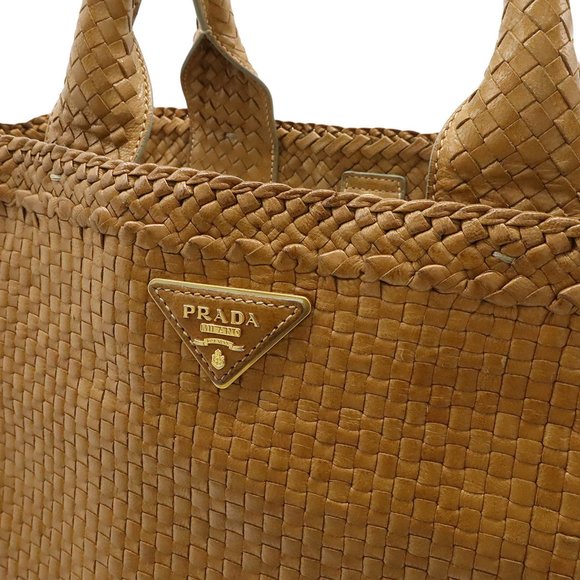PRADA MADRAS Tote Bag Leather Camel Light Brown BN2222 - Picture 9 of 10